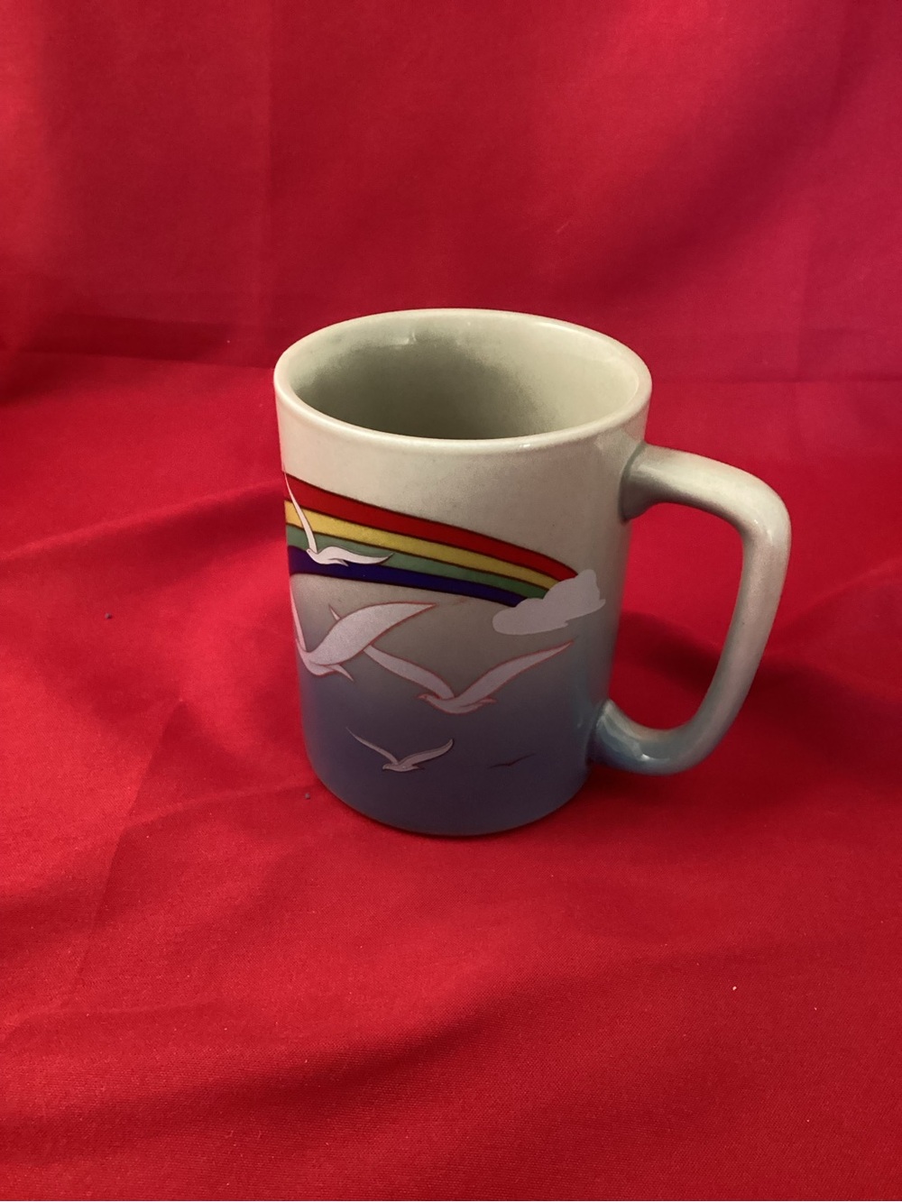 Otagiri Blue Ceramic Mug with Rainbow and Seagull Motif